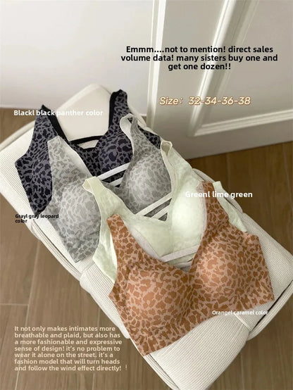 Seamless Beautiful Back Bra Original Design Spring Summer New Style Leopard Print Series Comfortable Underwear Home Clothes