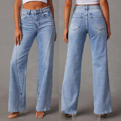 Faionable Loose Patchwork Wide Leg Women's Jeans High Waist Cotton GBXMAO Briti Sle mid Stretch Blue Denim Pants