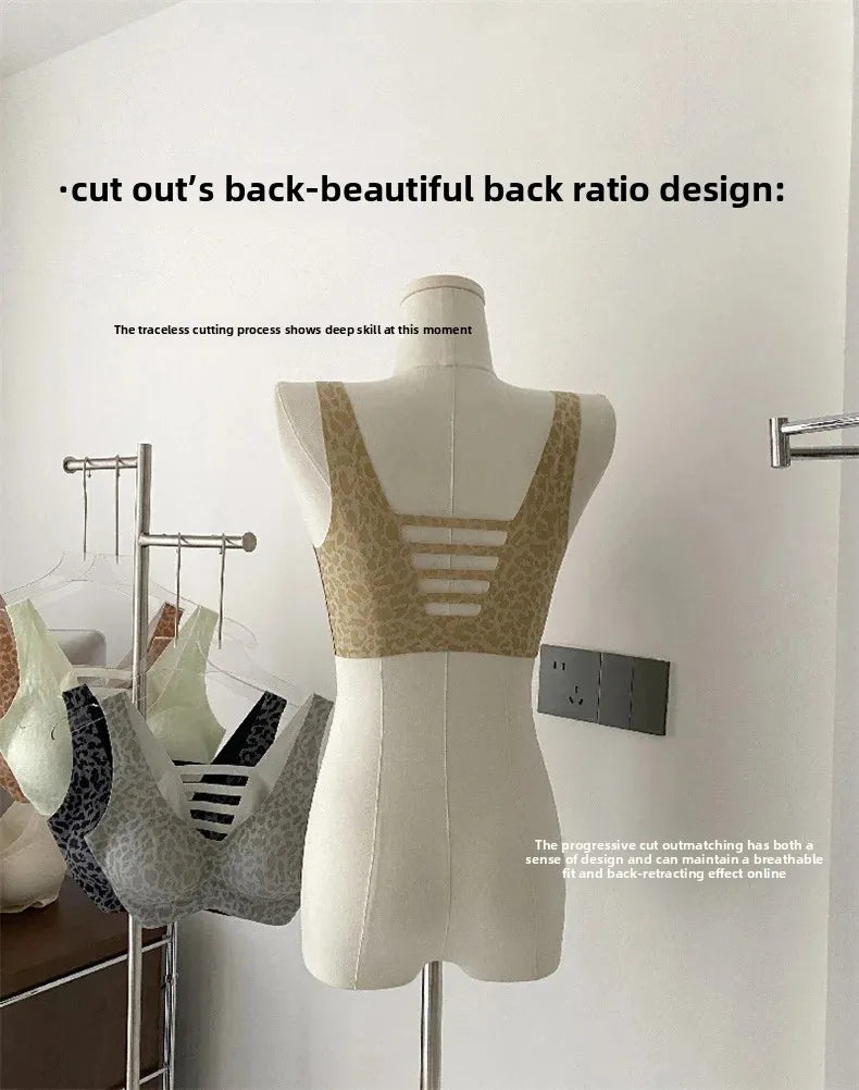 Seamless Beautiful Back Bra Original Design Spring Summer New Style Leopard Print Series Comfortable Underwear Home Clothes