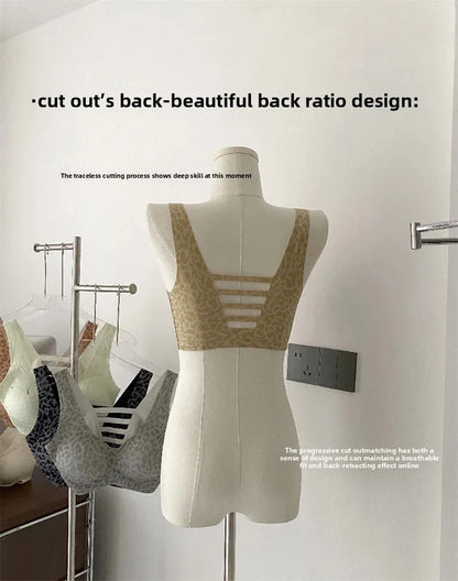 Seamless Beautiful Back Bra Original Design Spring Summer New Style Leopard Print Series Comfortable Underwear Home Clothes
