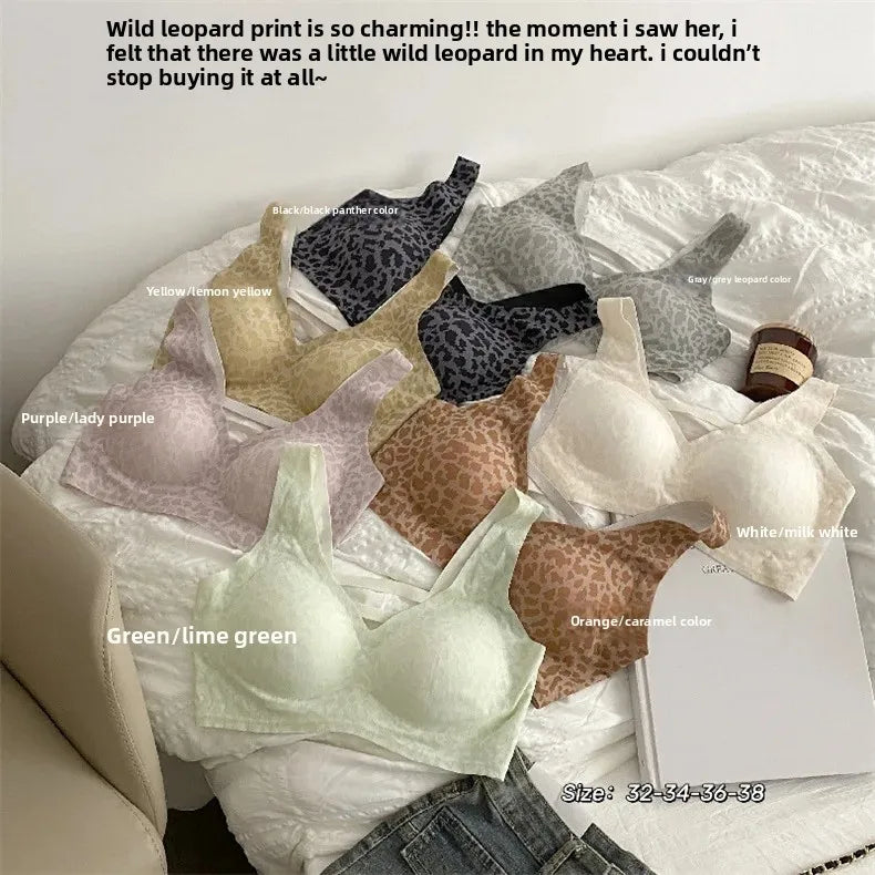 Seamless Beautiful Back Bra Original Design Spring Summer New Style Leopard Print Series Comfortable Underwear Home Clothes