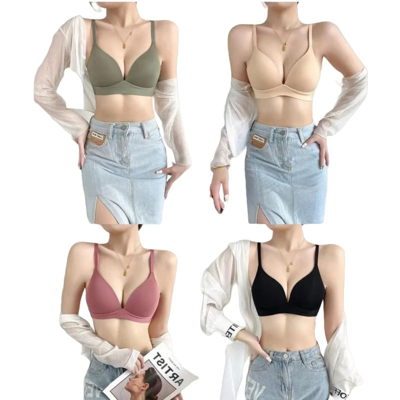 Japanese Style Seamless Push Up Bra Comfort Wireless Underwear Women's No Steel Ring Bralette 3/4 Cup Glossy Bra Female Lingerie