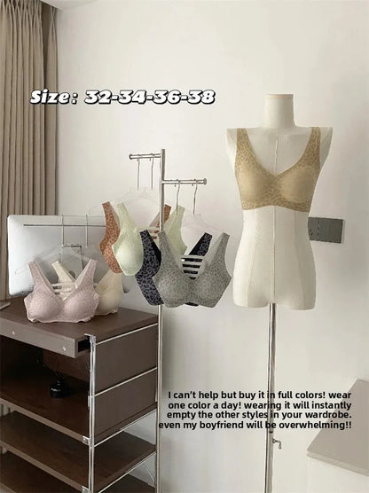 Seamless Beautiful Back Bra Original Design Spring Summer New Style Leopard Print Series Comfortable Underwear Home Clothes