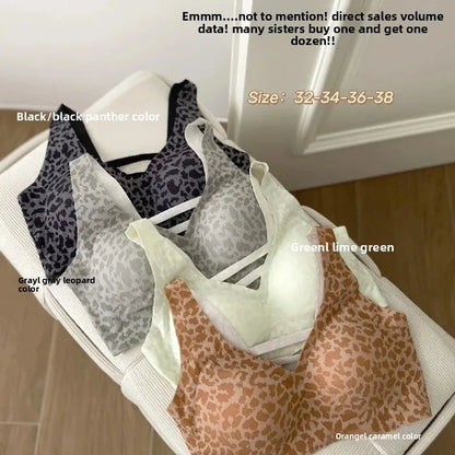 Seamless Beautiful Back Bra Original Design Spring Summer New Style Leopard Print Series Comfortable Underwear Home Clothes