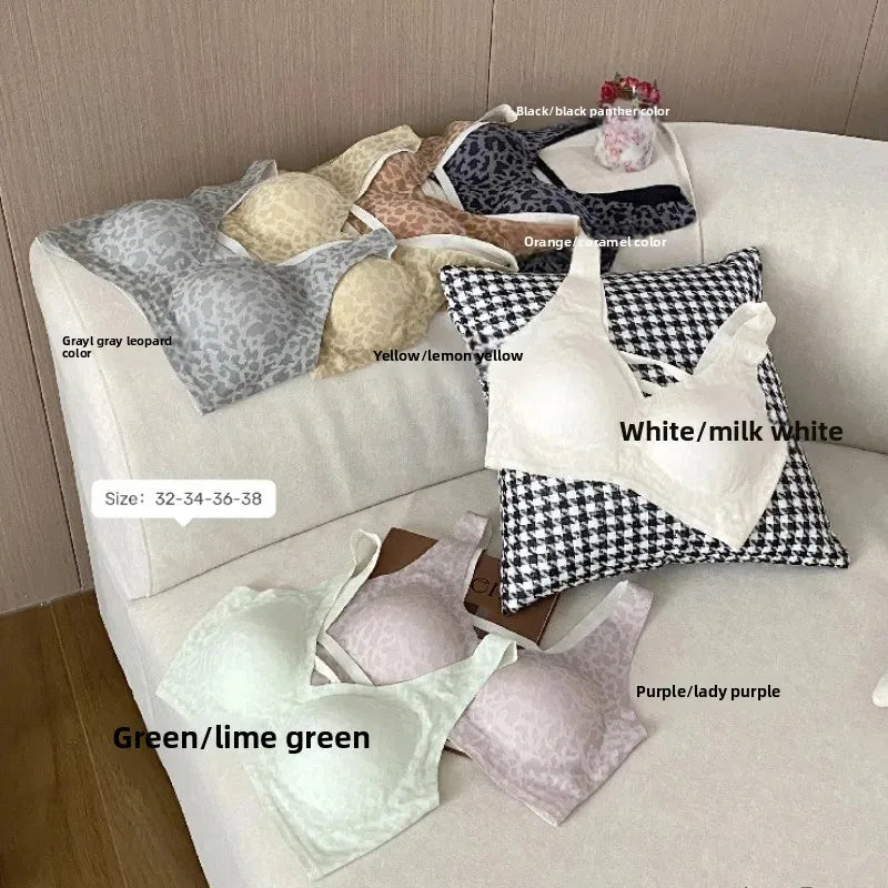 Seamless Beautiful Back Bra Original Design Spring Summer New Style Leopard Print Series Comfortable Underwear Home Clothes