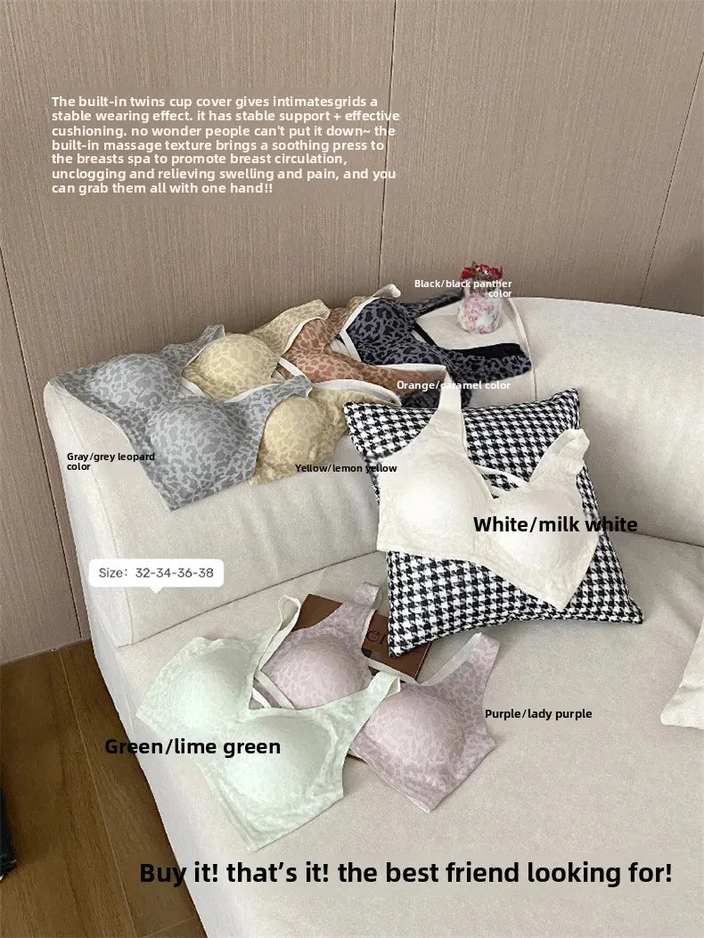 Seamless Beautiful Back Bra Original Design Spring Summer New Style Leopard Print Series Comfortable Underwear Home Clothes